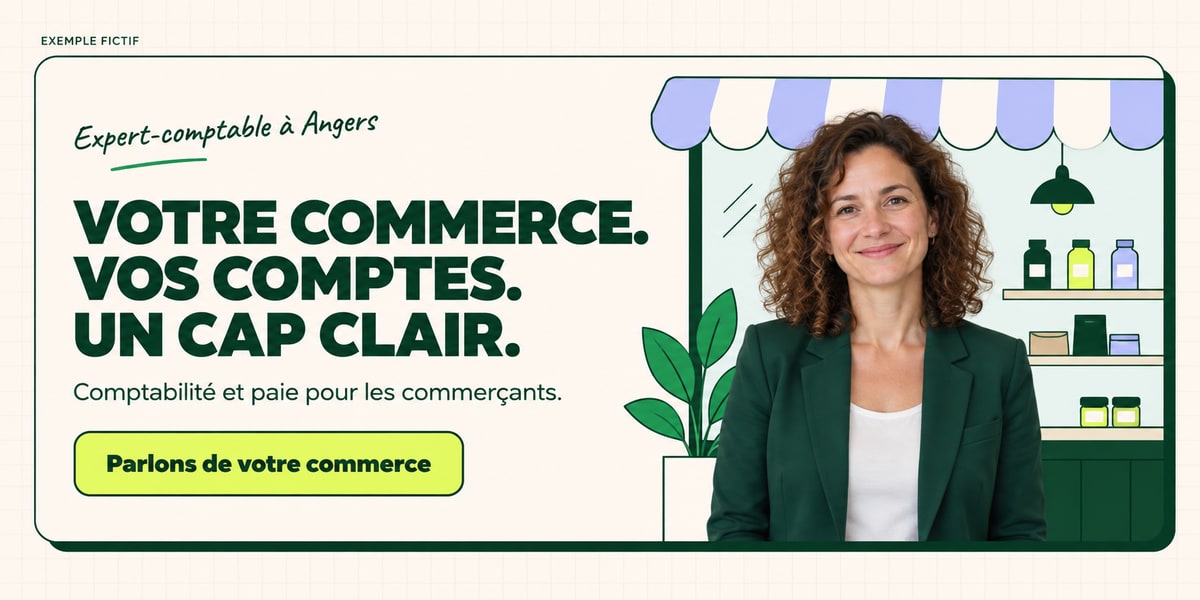 Exemple fictif de premier écran : expert-comptable à Angers, accompagnement des commerçants en comptabilité et en paie.
